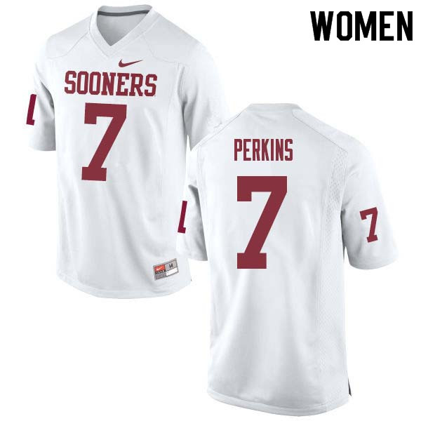 Women #7 Ronnie Perkins Oklahoma Sooners College Football Jerseys Sale-White - Click Image to Close